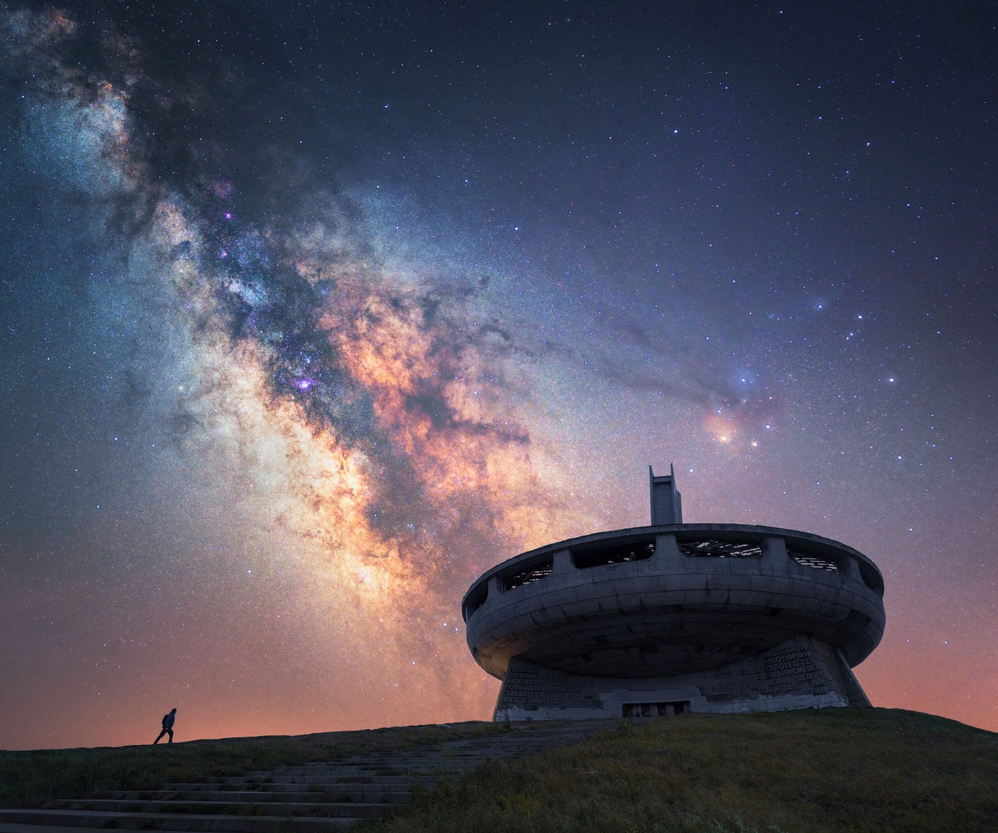 milky way over buzludzha, balkan mountains, stara zagora province, bulgaria