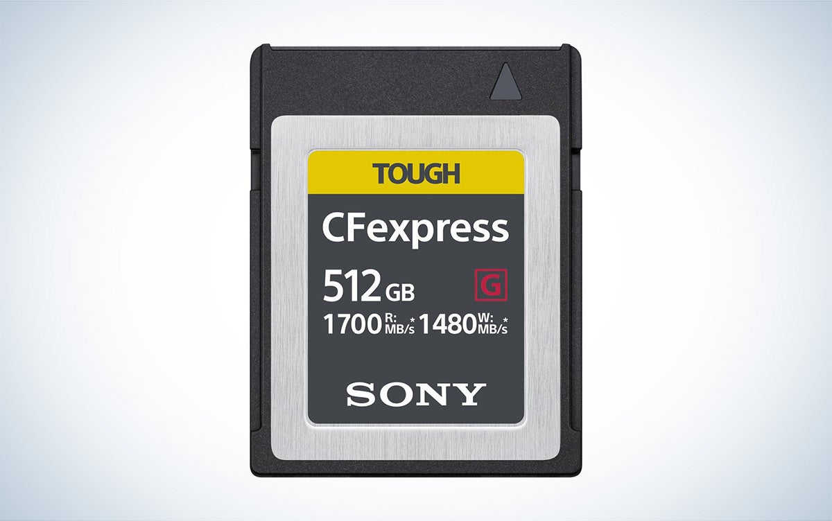 Sony 512GB CFexpress Type B Tough memory card for cameras against a white background