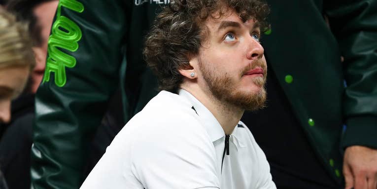 Rapper Jack Harlow messes with an NBA videographer’s gear during a live broadcast Rapper Jack Harlow messes with an NBA videographer’s gear during a live broadcast