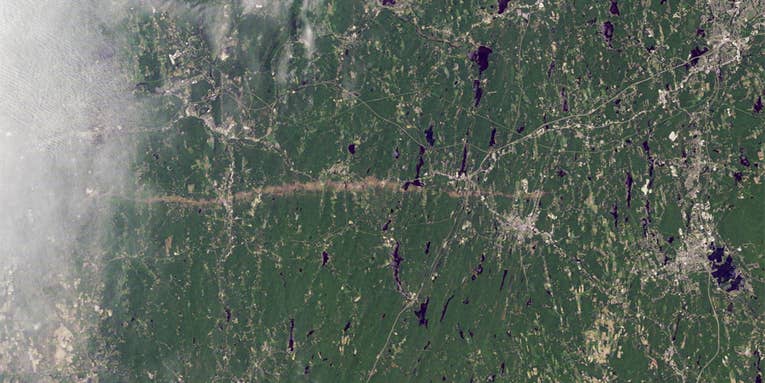 Photo: Tornado Trail in Massachusetts As Seen From Space Photo: Tornado Trail in Massachusetts As Seen From Space