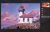 A lighthouse photo with a purple filter applied