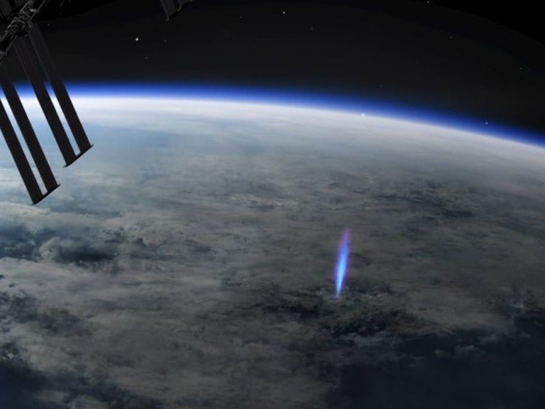 This enormous spike of lightning was spotted from the International Space Station.